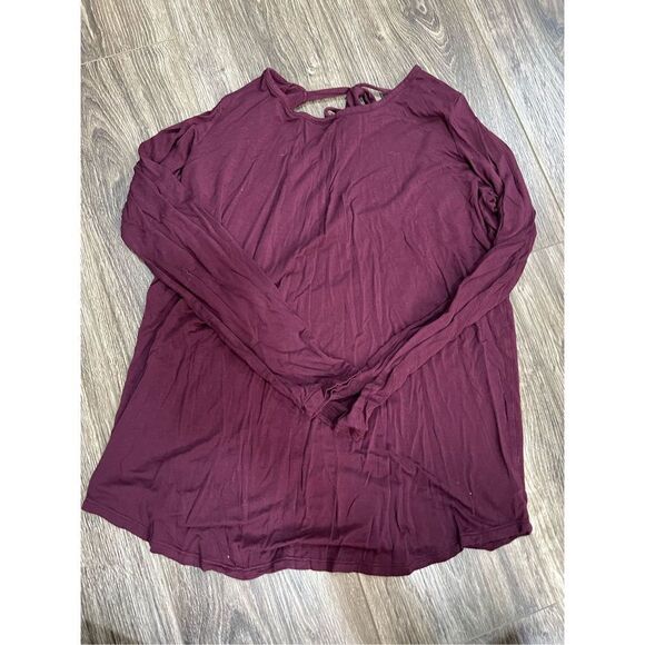 Aerie Plum Long Sleeve Open Back Tee - Picture 2 of 5